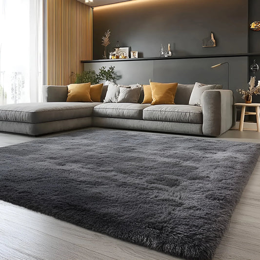 Shag Area Rugs, 8ft x 10ft Soft Fluffy Indoor Carpet for Living Room Bedroom Decor, Dark Gray