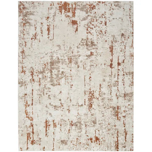 Abstract Modern Machine Woven Area Rug Area Rug in Ivory/Rust