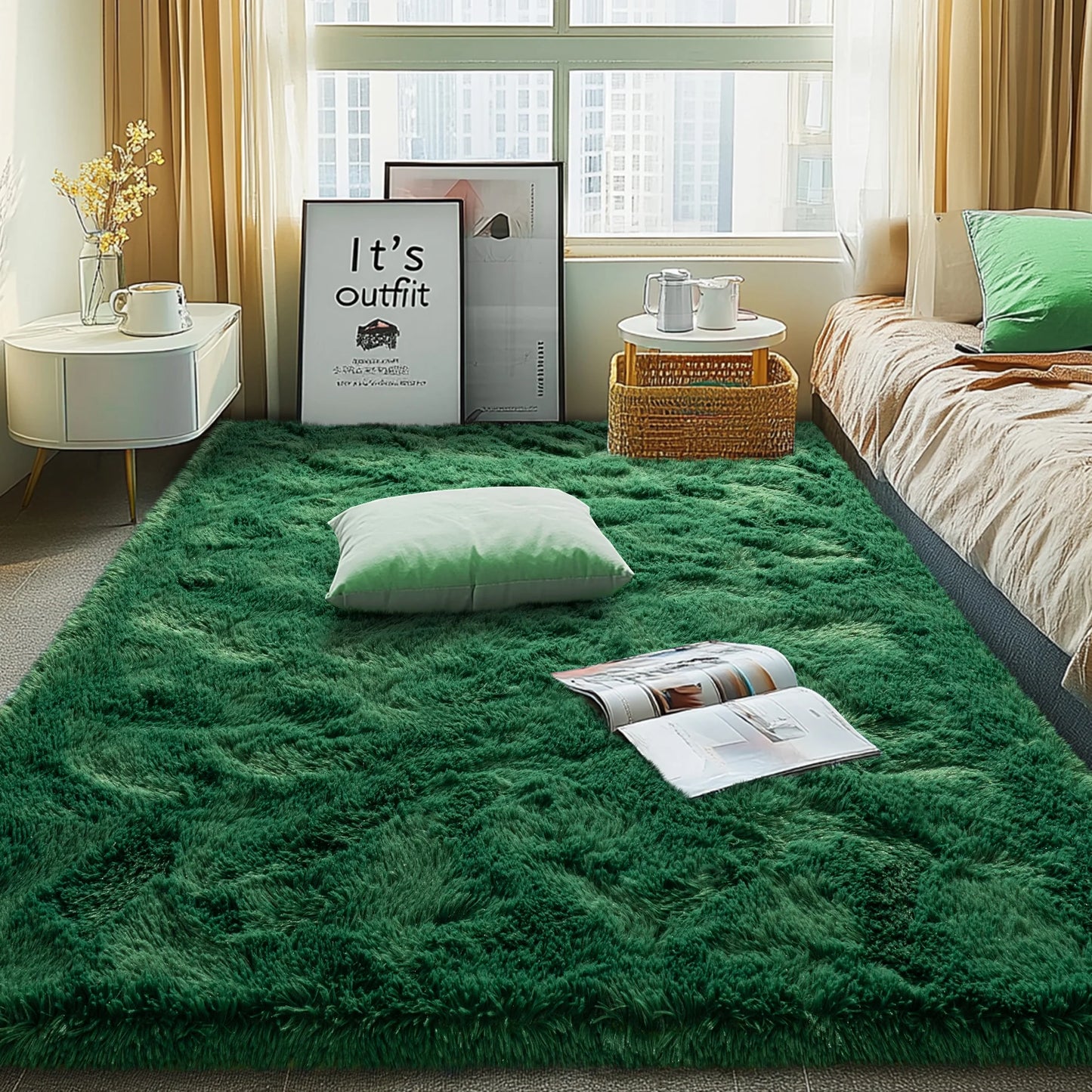 4'x6' Soft Rug Indoor Modern Fluffy Area Rugs for Living Room Bedroom Carpet Home Decor,Green