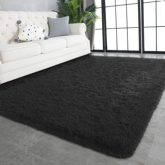 5x8 White Ultra Soft Comfy Fluffy Thickened Memory-Foam Indoor Carpets, Modern Aesthetic Minimalist Carpet for Teen Adults Apartment Bedroom Home Decor, Black